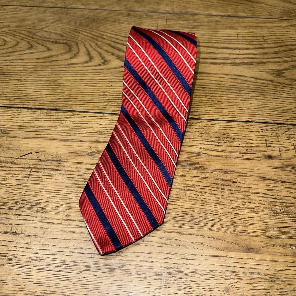 Vtg 90's Tommy Hilfiger Men's Italian Silk 3.5" Red Striped Neck Tie USA Preppy